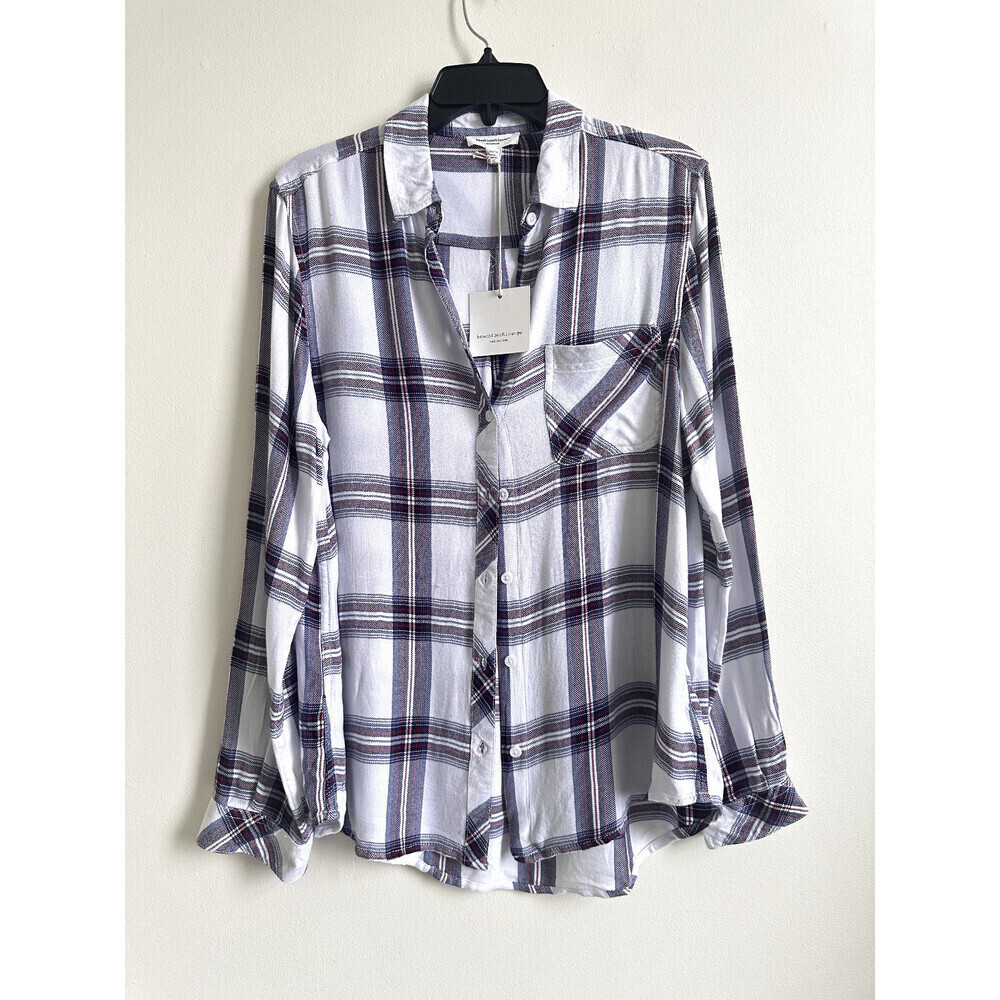 BEACH LUNCH LOUNGE women's Charley Button Front plaid Top In Scarlet Size M